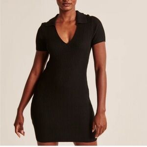 Abercrombie & Fitch Black Ribbed V-Neck Polo Mini Dress